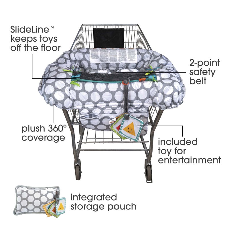 Boppy Preferred Shopping Cart Cover for Baby - 360Â° Coverage Cart Cover for Babies with Integrated Storage Pouch and Safety Harness, Washable, 6 Month & Up - Gray Jumbo Dots - Image 2