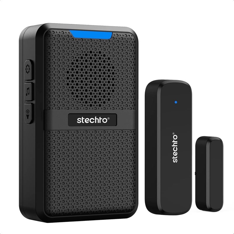 STECHRO Store Wireless Door Chime, 600Ft Range 5 Adjustable Volume 1 Magnetic Door open Contact Alarm with 62 Chimes Mute Mode Door Bell Plugin Receiver for Home/Office/Store (Black) - Image 1