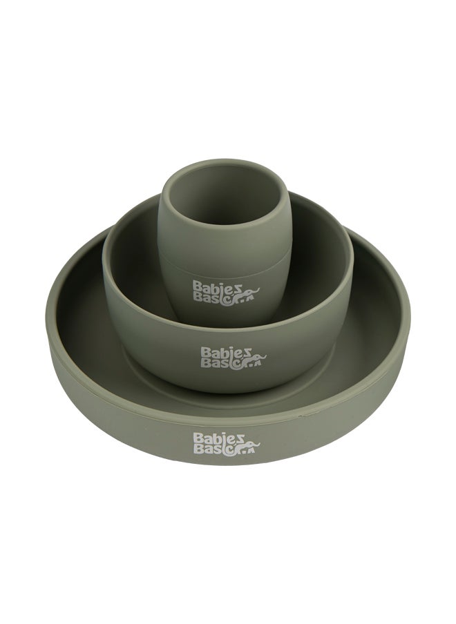 Babies Basic Silicone Plate, Bowl & Cup- Green  - Image 5
