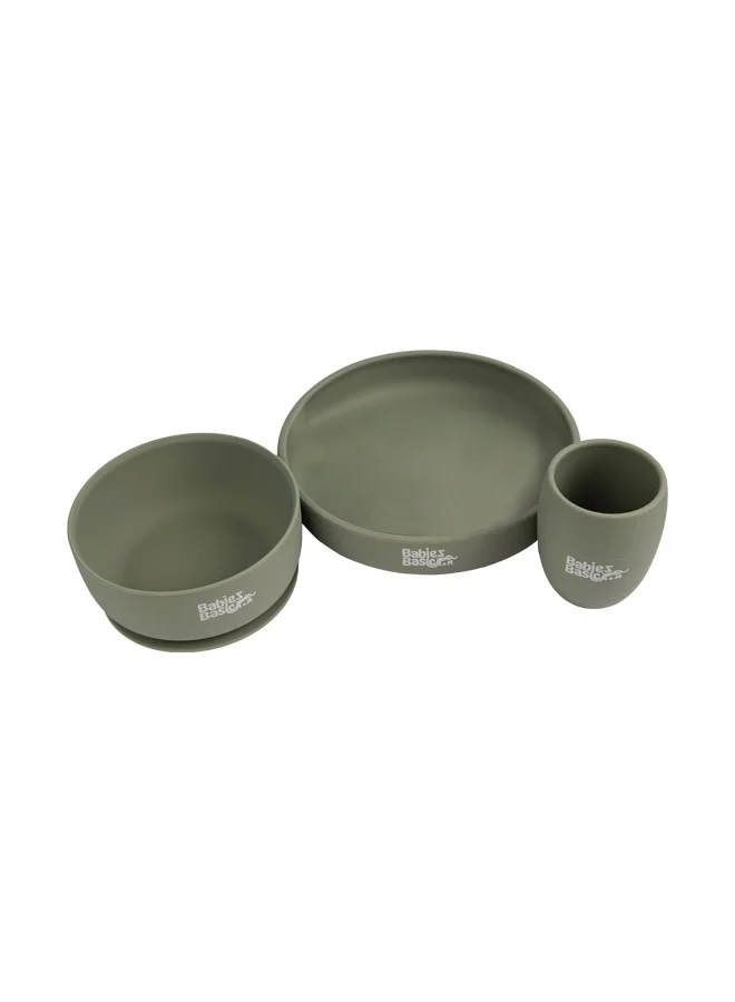 Babies Basic Silicone Plate, Bowl & Cup- Green