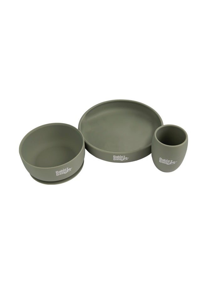 Babies Basic Silicone Plate, Bowl & Cup- Green  - Image 1