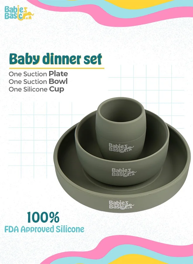 Babies Basic Silicone Plate, Bowl & Cup- Green