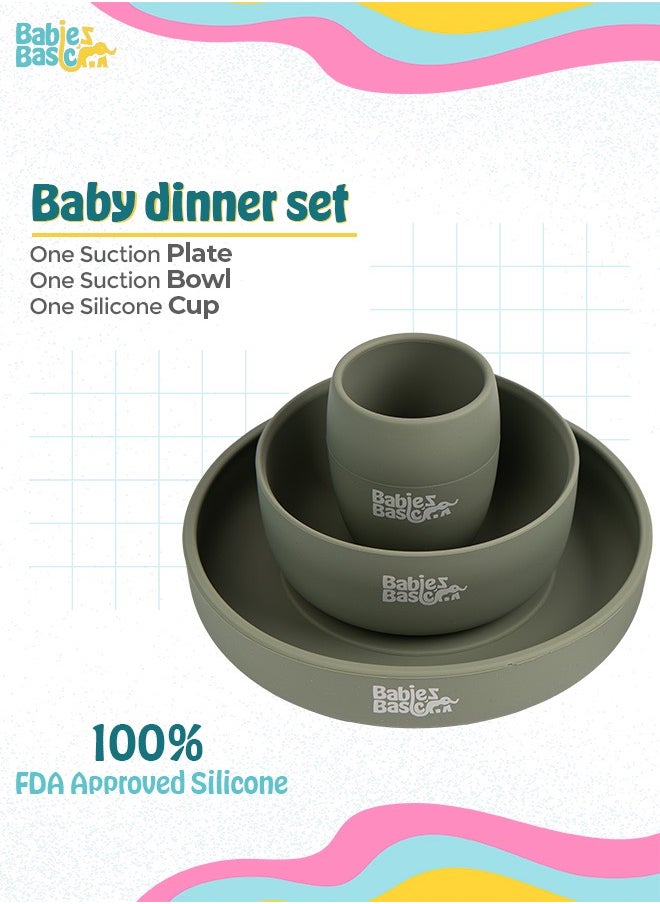 Babies Basic Silicone Plate, Bowl & Cup- Green  - Image 2
