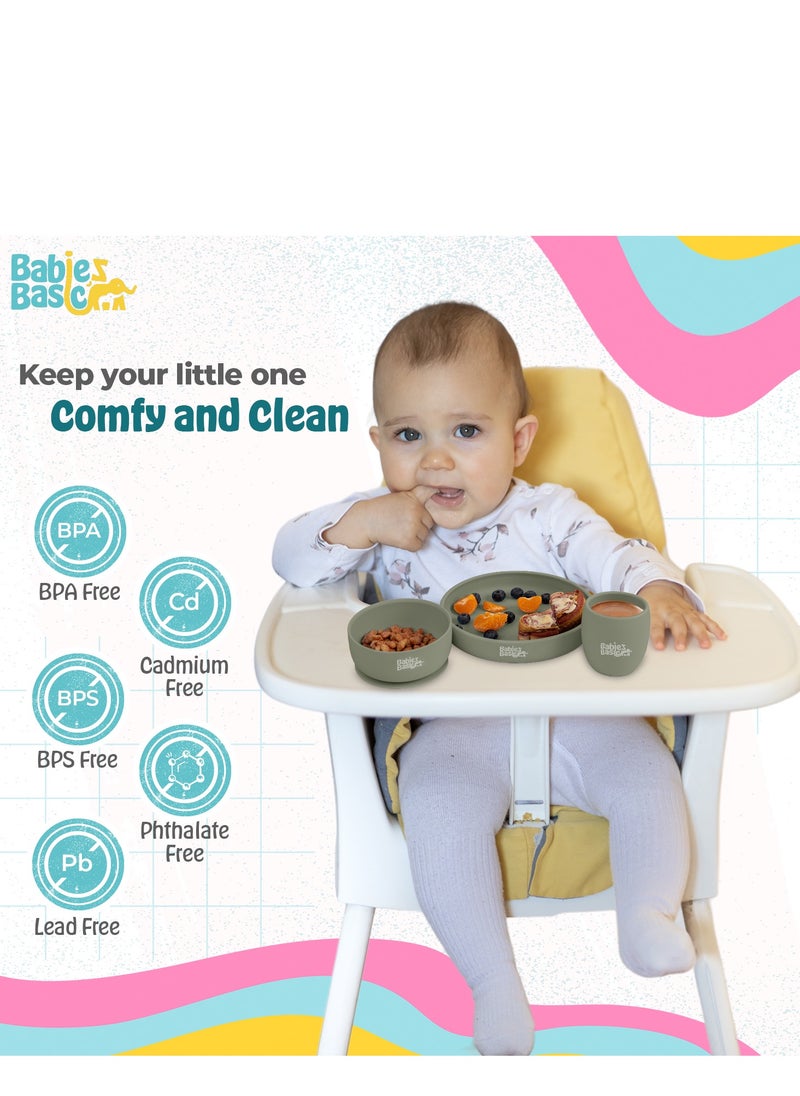 Babies Basic Silicone Plate, Bowl & Cup- Green  - Image 3