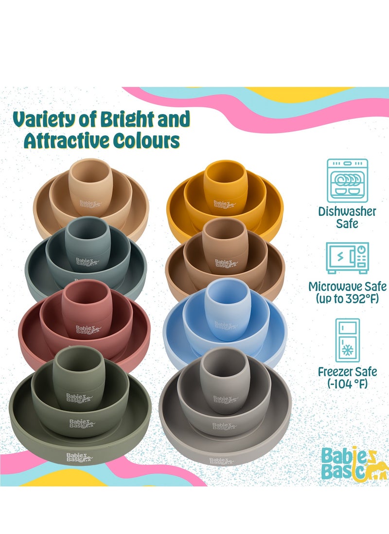 Babies Basic Silicone Plate, Bowl & Cup- Green  - Image 4