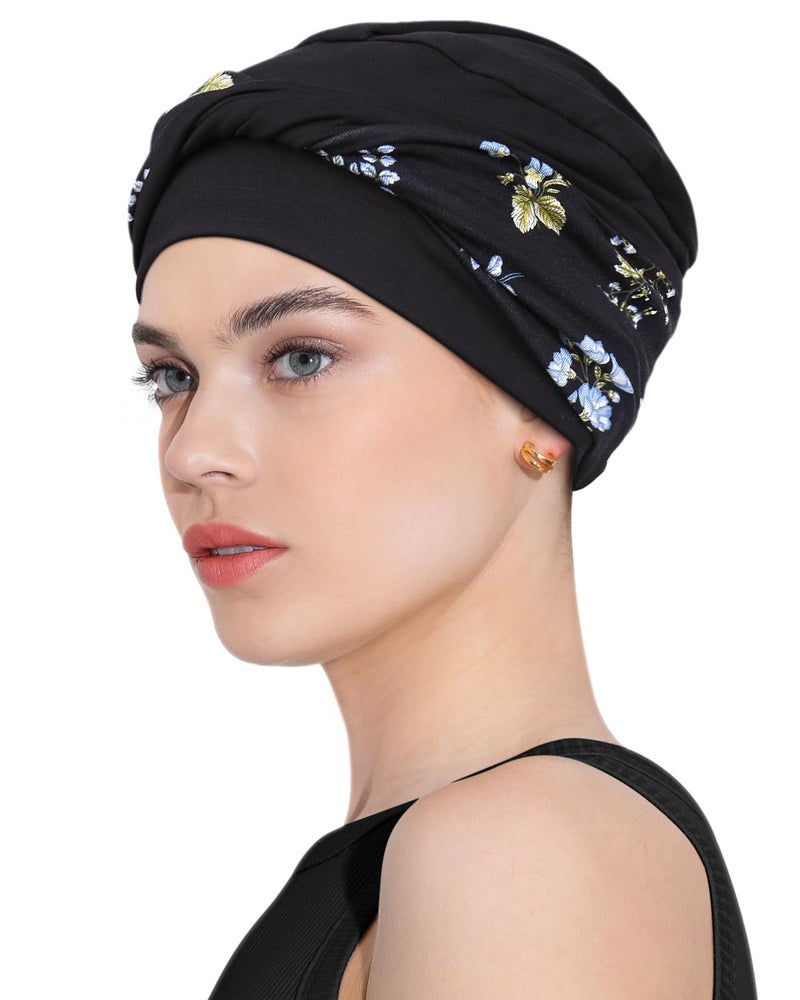 Awefeel Chemo Headwear for Women Cancer Hats Blue Floret - Image 2