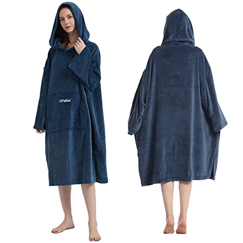 Hiturbo Surf Poncho Changing Towel Hoodie: Oversized Soft Hooded Beach Towel - Plush Swimwear Wetsuit Robe for Home Pool Bath Swimming Surfing - Navy - Image 1