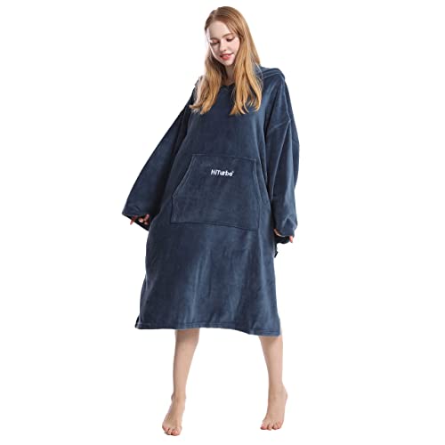 Hiturbo Surf Poncho Changing Towel Hoodie: Oversized Soft Hooded Beach Towel - Plush Swimwear Wetsuit Robe for Home Pool Bath Swimming Surfing - Navy - Image 4
