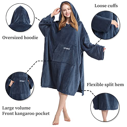 Hiturbo Surf Poncho Changing Towel Hoodie: Oversized Soft Hooded Beach Towel - Plush Swimwear Wetsuit Robe for Home Pool Bath Swimming Surfing - Navy - Image 3