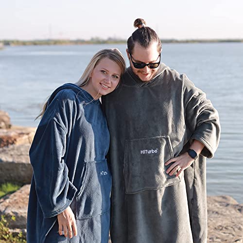Hiturbo Surf Poncho Changing Towel Hoodie: Oversized Soft Hooded Beach Towel - Plush Swimwear Wetsuit Robe for Home Pool Bath Swimming Surfing - Navy - Image 5