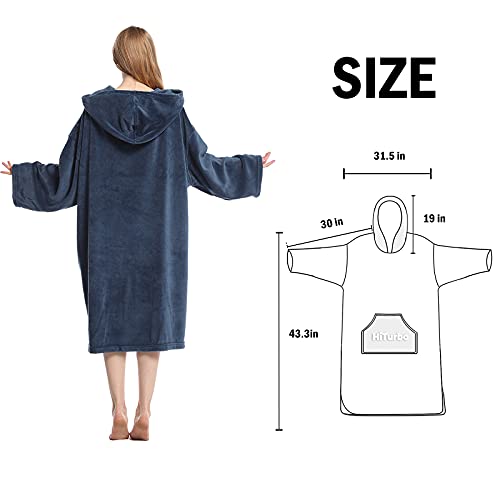 Hiturbo Surf Poncho Changing Towel Hoodie: Oversized Soft Hooded Beach Towel - Plush Swimwear Wetsuit Robe for Home Pool Bath Swimming Surfing - Navy - Image 2