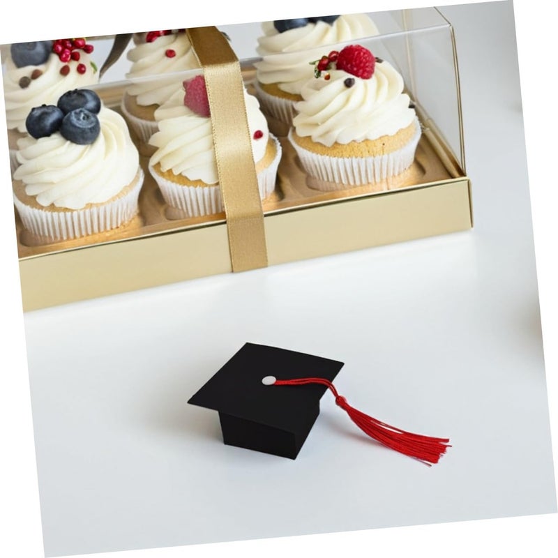 IDEANATEGRATE 50pcs Graduation Candy Boxes Black Cap Design with Red Tassel, Party Favor Boxes for Graduation Season Celebration, Keepsake Treat Containers for Guests - Image 5