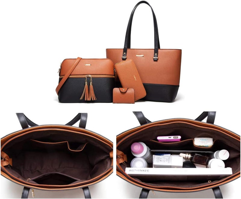 YTL Women Fashion Handbags Wallet Tote Bag Shoulder Bag Top Handle Satchel Purse Set 4pcs - Image 4