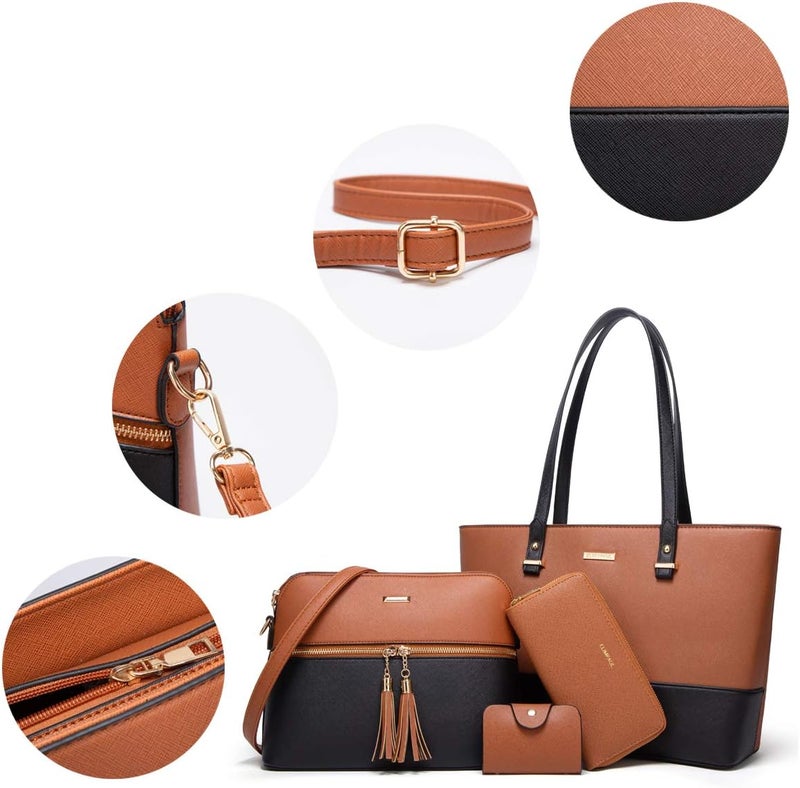 YTL Women Fashion Handbags Wallet Tote Bag Shoulder Bag Top Handle Satchel Purse Set 4pcs - Image 3