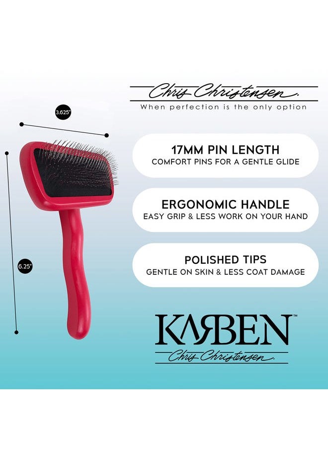Chris Christensen Karben II Slicker Brush for Dogs, Groom Like a Professional, Ideal For All Coat Types, Remove Shedding Coat, Tangles and Dead Undercoat, 17 mm Stainless Steel Pins, Red, Small  - Image 3