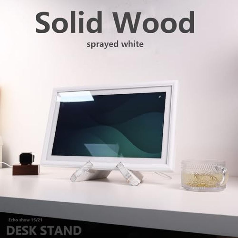 Solid Wood Tablet Stand: White 24-Inch Capacity - Stable Cross-Assembly Frame, Scratch-Free Smooth Edges Collapsible Cookbook Holder for Kitchen, Home Office & Echo Show 15 - Image 4