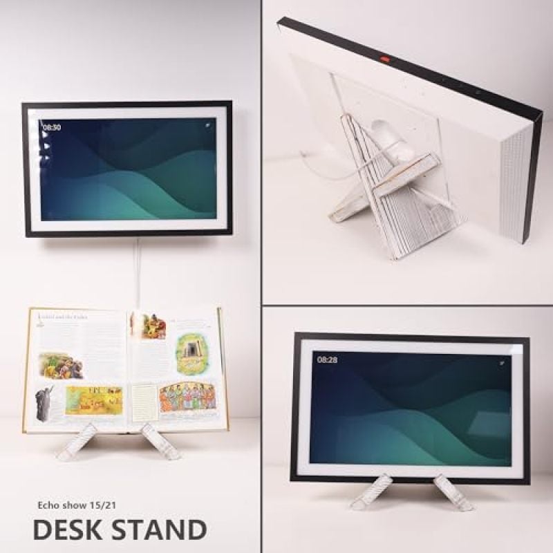 Solid Wood Tablet Stand: White 24-Inch Capacity - Stable Cross-Assembly Frame, Scratch-Free Smooth Edges Collapsible Cookbook Holder for Kitchen, Home Office & Echo Show 15 - Image 3