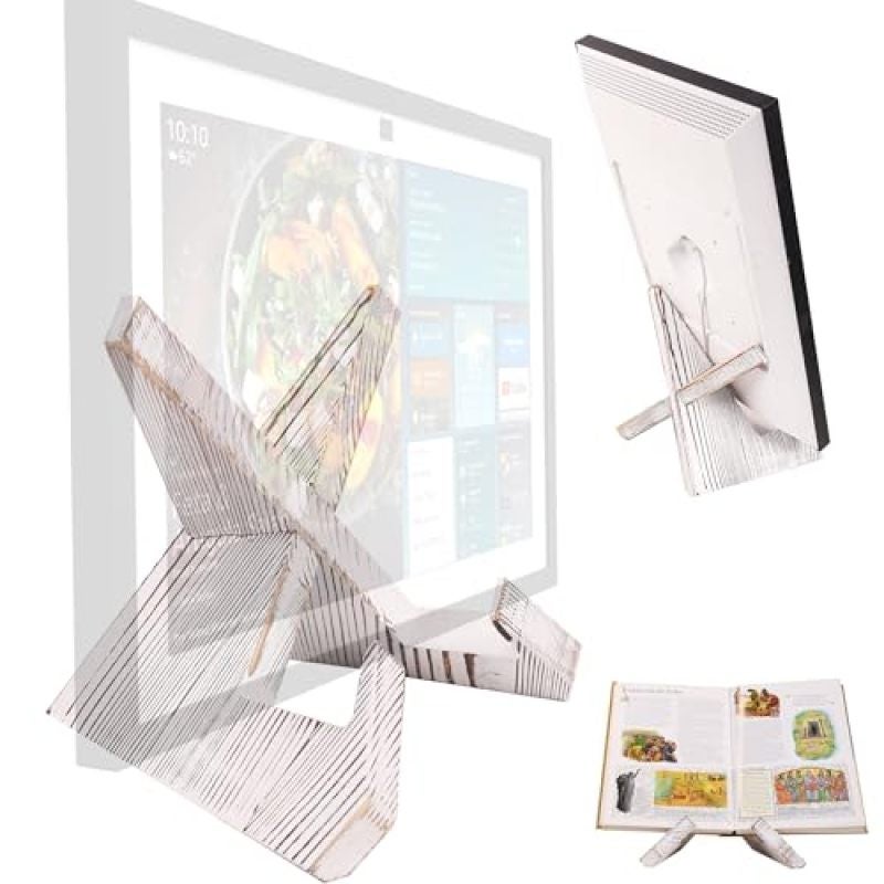 Solid Wood Tablet Stand: White 24-Inch Capacity - Stable Cross-Assembly Frame, Scratch-Free Smooth Edges Collapsible Cookbook Holder for Kitchen, Home Office & Echo Show 15 - Image 1
