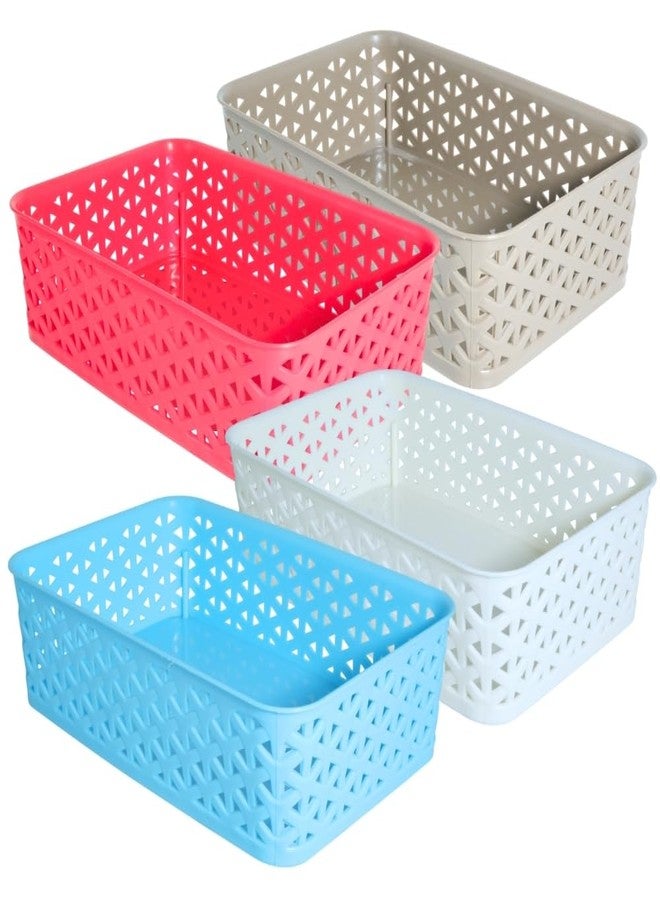 Morvi Ellora-2 Multi-Purpose Plastic Storage Basket|Stackable Organizer Tokri For Home,Kitchen,Bathroom & Office|Ideal For Toys,Clothes,Cosmetics,Stationery|Set Of 4|Coffee White Red Blue - Image 1