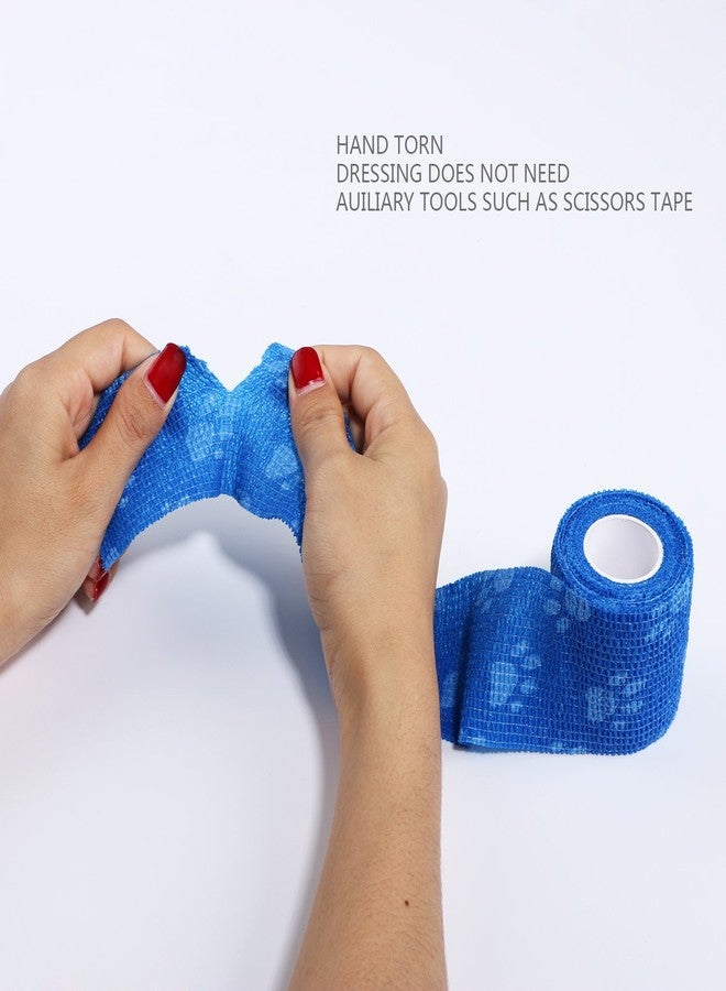 HOSUKKO ضمادة لاصقة للحيوانات الأليفة، ضمادة متماسكة، شريط لاصق ذاتي، لفائف شاش مرنة متعددة الوظائف، ضمادة إسعافات أولية بيطرية للكلاب والقطط والخيول والطيور، التواء الكاحل (أبيض وأزرق) - Image 5