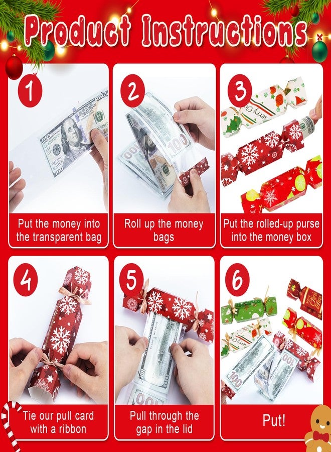 Piuaeue 8 Pcs Christmas Surprise Money Pull Pouch Christmas Money Box for Cash Gift Pull Xmas Cash Holder for Cash for Kid Adult with 80 Pcs Transparent Bags Creative Way to Give Dollar Gift (Snowflake - Image 2