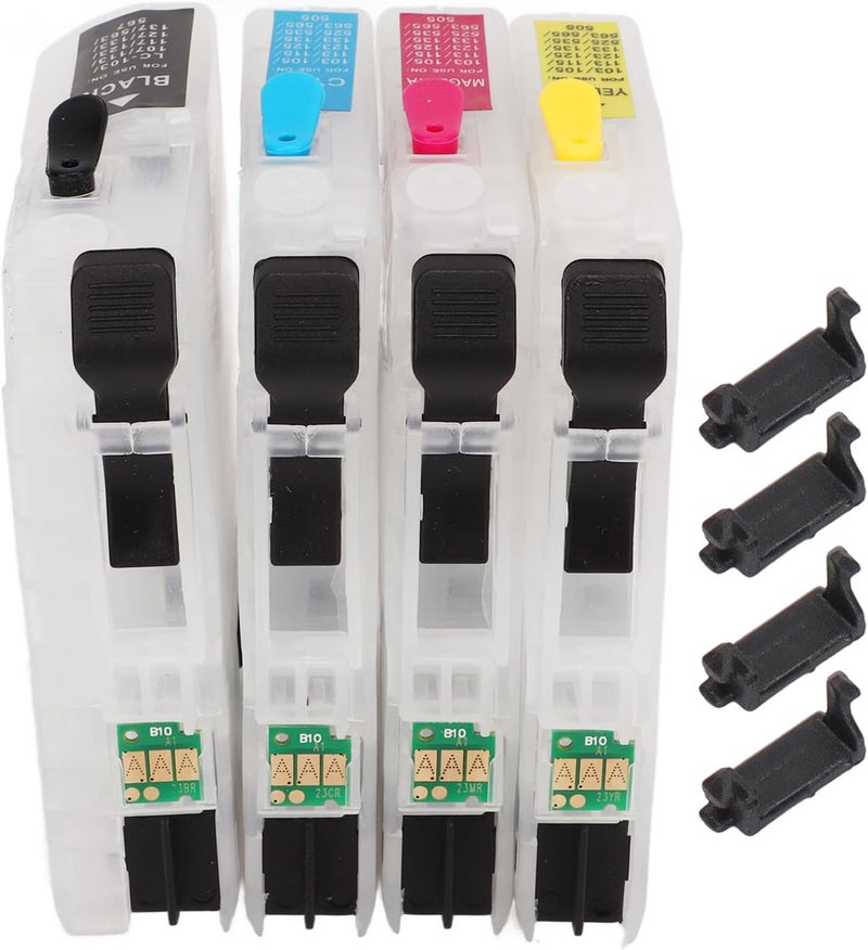 Refillable Ink Cartridges with Permanent Chip for Home Office Printing – Black Cyan Magenta Yellow Replacement Kit Compatible with Select Printers (LC123) - Image 1