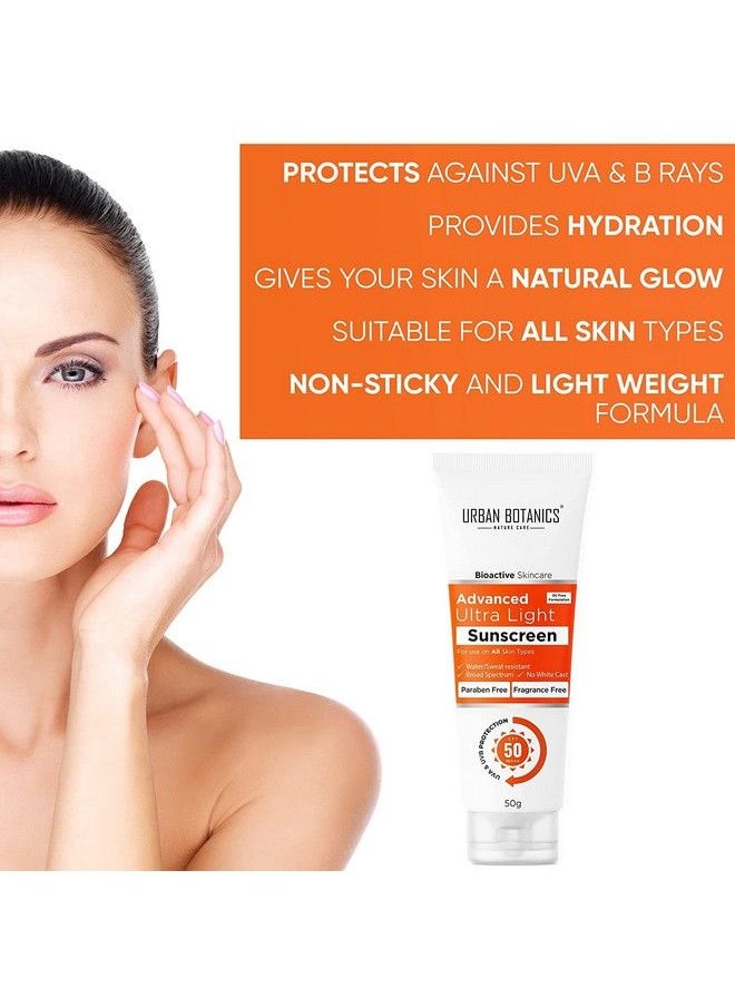 UrbanBotanics Advance Ultra Light Sunscreen Spf 50 Pa+++ Oil Free Non Comedogenic Water/Sweat Resistant Protect Against Uva/Uvb Rays Zero White Cast For Men & Women 50G  - Image 4