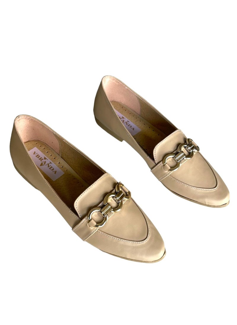 Vbranda - High Quality Leather Ballerina With Buckle On The Front-BEIGE - Image 1
