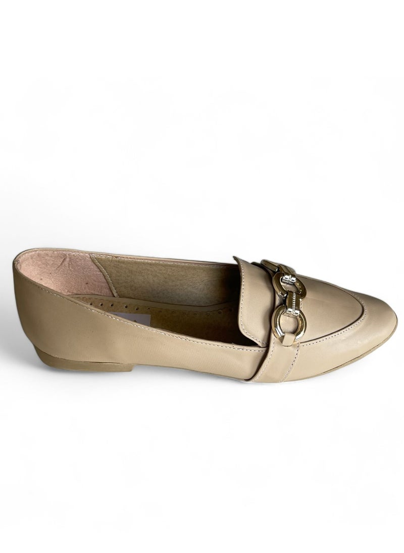 Vbranda - High Quality Leather Ballerina With Buckle On The Front-BEIGE - Image 1