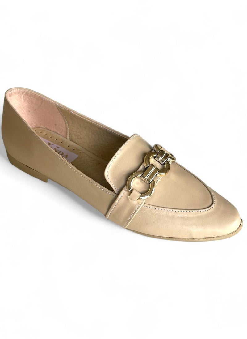 Vbranda - High Quality Leather Ballerina With Buckle On The Front-BEIGE - Image 1