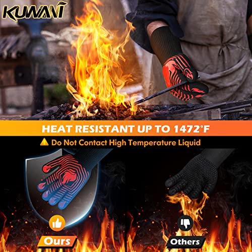 KUWANI BBQ Gloves, 1472°F Heat Resistant Gloves Fireproof Mitts，Grilling Gloves Silicone Non-Slip Washable Oven Gloves, Kitchen Gloves for Barbecue, Grilling, Cooking, Baking, Camping, Smoker (Red) - Image 4