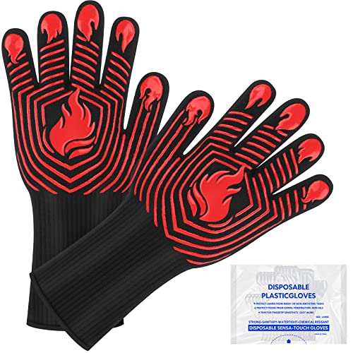 KUWANI BBQ Gloves, 1472°F Heat Resistant Gloves Fireproof Mitts，Grilling Gloves Silicone Non-Slip Washable Oven Gloves, Kitchen Gloves for Barbecue, Grilling, Cooking, Baking, Camping, Smoker (Red) - Image 1