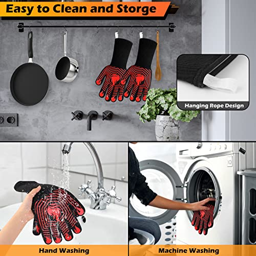 KUWANI BBQ Gloves, 1472°F Heat Resistant Gloves Fireproof Mitts，Grilling Gloves Silicone Non-Slip Washable Oven Gloves, Kitchen Gloves for Barbecue, Grilling, Cooking, Baking, Camping, Smoker (Red) - Image 5