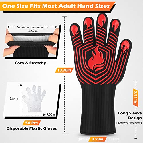 KUWANI BBQ Gloves, 1472°F Heat Resistant Gloves Fireproof Mitts，Grilling Gloves Silicone Non-Slip Washable Oven Gloves, Kitchen Gloves for Barbecue, Grilling, Cooking, Baking, Camping, Smoker (Red) - Image 2