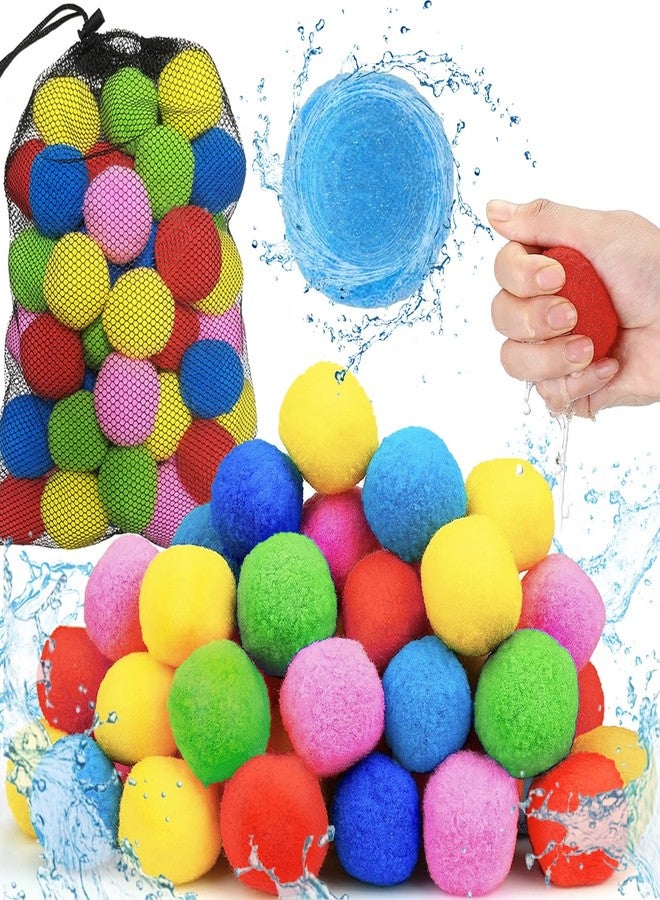 Jishi Reusable Water Sponge Balls 60pcs Water Balloons for Kids Beach Pool Toys, Outdoor Yard Games for Kids Ages 3-5 4-8-12 Year old Boys Girls Teens Adults Family Water Fight Party, Fun Summer Gifts - Image 1
