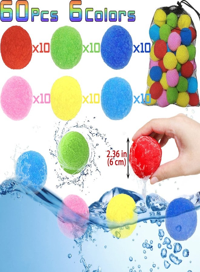 Jishi Reusable Water Sponge Balls 60pcs Water Balloons for Kids Beach Pool Toys, Outdoor Yard Games for Kids Ages 3-5 4-8-12 Year old Boys Girls Teens Adults Family Water Fight Party, Fun Summer Gifts - Image 2