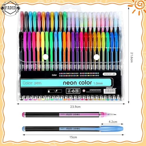 Faded Neon Gel Pens Set with Fluorescent Metallic Glitter Pastel Colors Ideal for DIY Art Crafts Scrapbooking Journaling and Creative Projects (Pack of 48) - Image 3