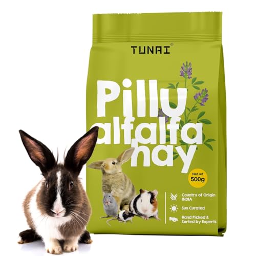 TUNAI Pillu Alfalfa Sun Dried Hay for Rabbit, Hamsters, Lactating Guinea Pigs and White Mice (Alfalfa Hay - 500 G),All Life Stages - Image 1
