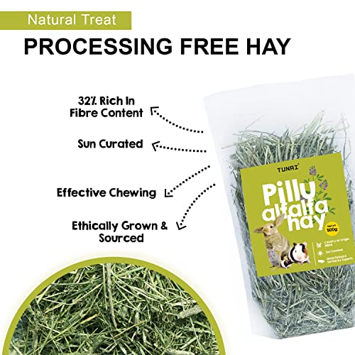TUNAI Pillu Alfalfa Sun Dried Hay for Rabbit, Hamsters, Lactating Guinea Pigs and White Mice (Alfalfa Hay - 500 G),All Life Stages - Image 2