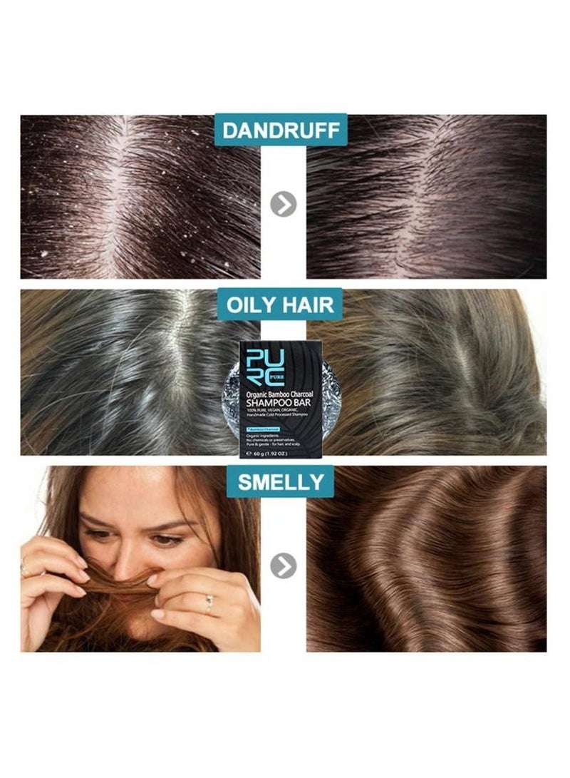PURC صابون شامبو مصنوع يدويًا من فحم الخيزران العضوي لعلاج تساقط الشعر ونمو أفضل للشعر وتغذية الشعر، حل فعال لتخفيف الشعر وتكسره للجنسين 60 جم - Image 2