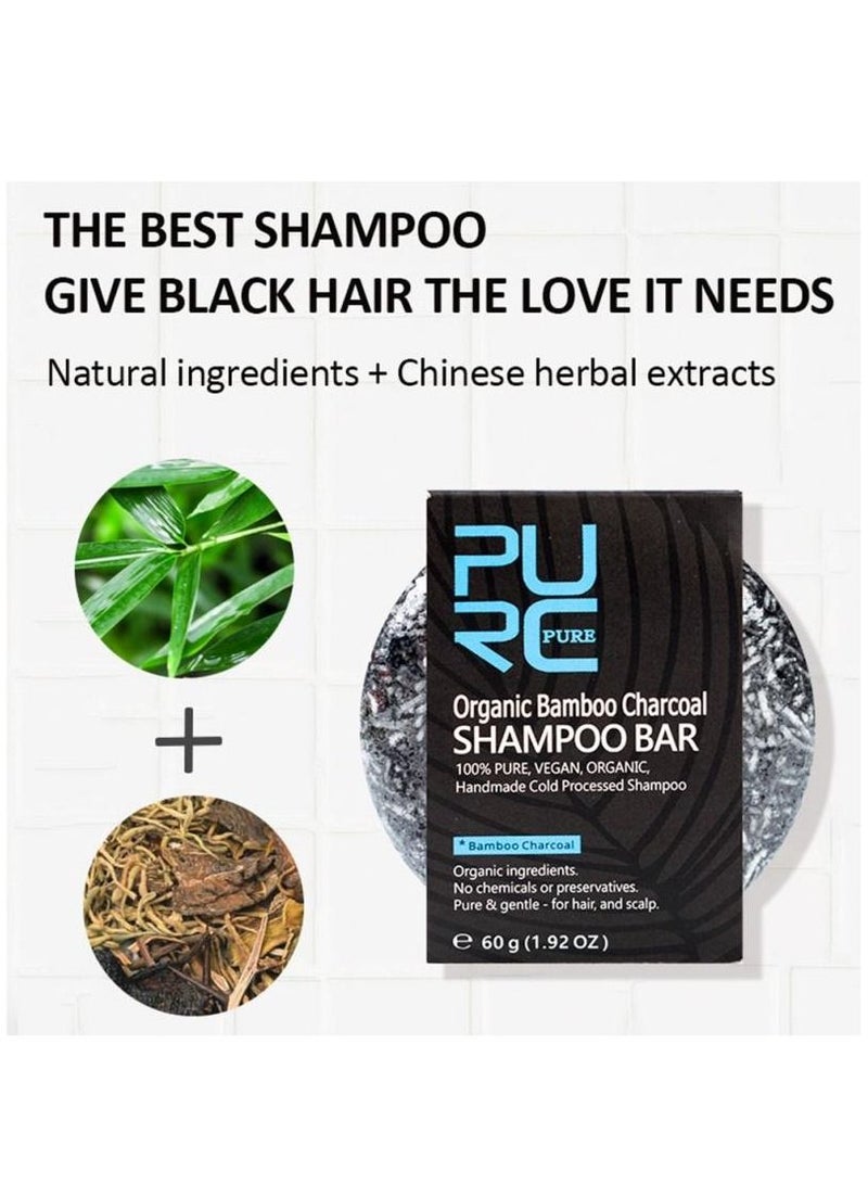 PURC صابون شامبو مصنوع يدويًا من فحم الخيزران العضوي لعلاج تساقط الشعر ونمو أفضل للشعر وتغذية الشعر، حل فعال لتخفيف الشعر وتكسره للجنسين 60 جم - Image 5
