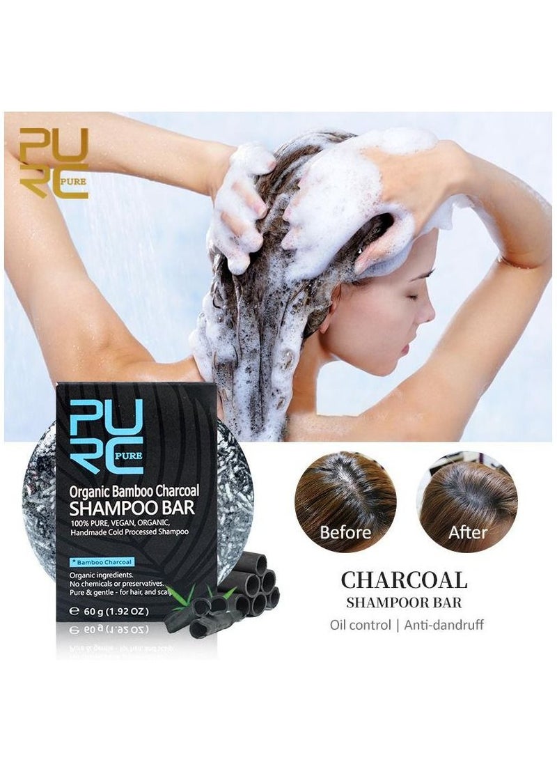 PURC صابون شامبو مصنوع يدويًا من فحم الخيزران العضوي لعلاج تساقط الشعر ونمو أفضل للشعر وتغذية الشعر، حل فعال لتخفيف الشعر وتكسره للجنسين 60 جم - Image 4