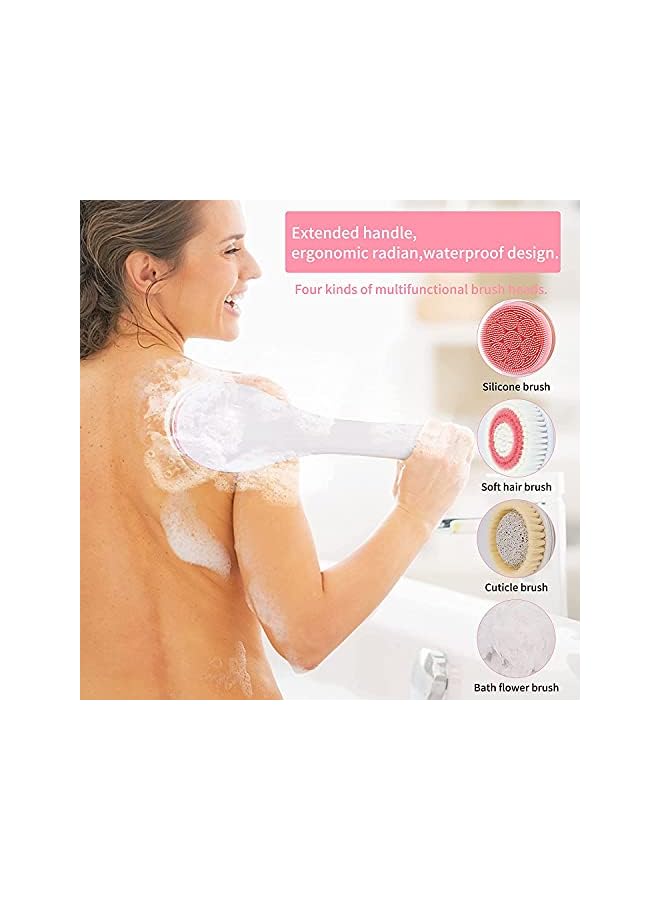 KASTWAVE Electric Shower Brush Rechargeable Rotating Long Handle Back Scrubber Suitable For Body Cleansing Exfoliation Waterproof And Nonslip With 4 Types Of Brush Heads Pink - Image 2