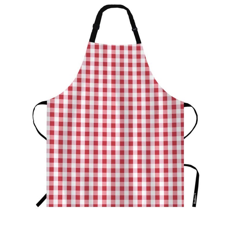 Beabes Gingham Red White Tartan Chef Apron 27 X 31 Inch Abstract Lattice Criss-Crossed Non-Pilling Bib Apron For BBQ Grilling Gardening With Adjustable Neck Strap - Image 1