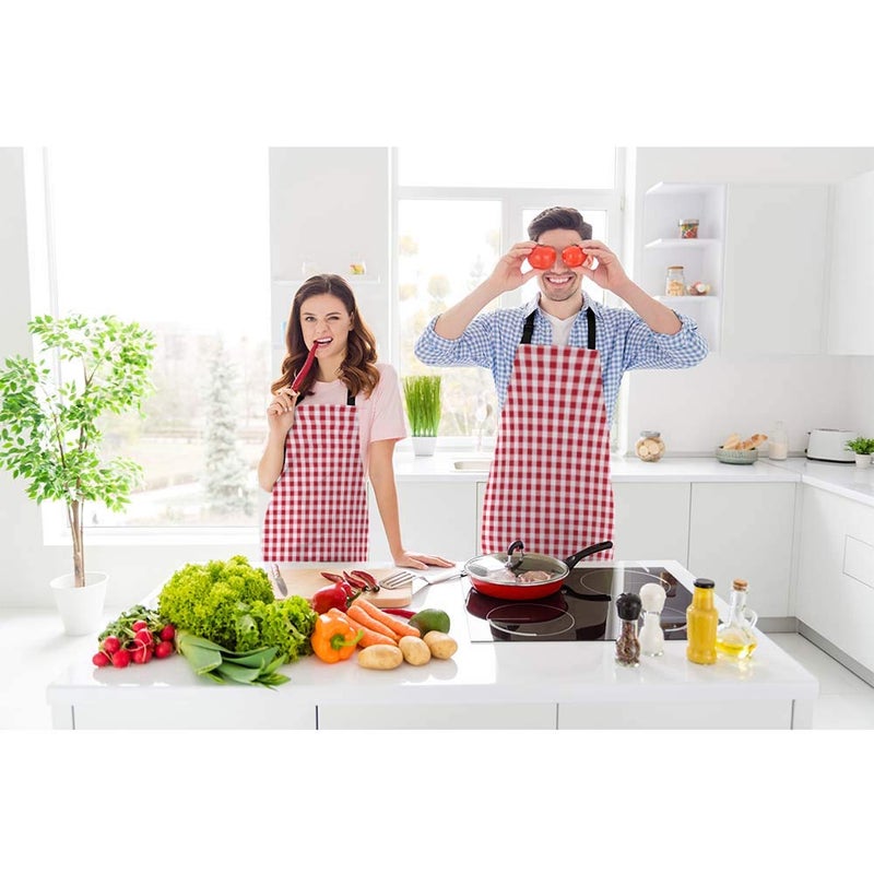 Beabes Gingham Red White Tartan Chef Apron 27 X 31 Inch Abstract Lattice Criss-Crossed Non-Pilling Bib Apron For BBQ Grilling Gardening With Adjustable Neck Strap - Image 2