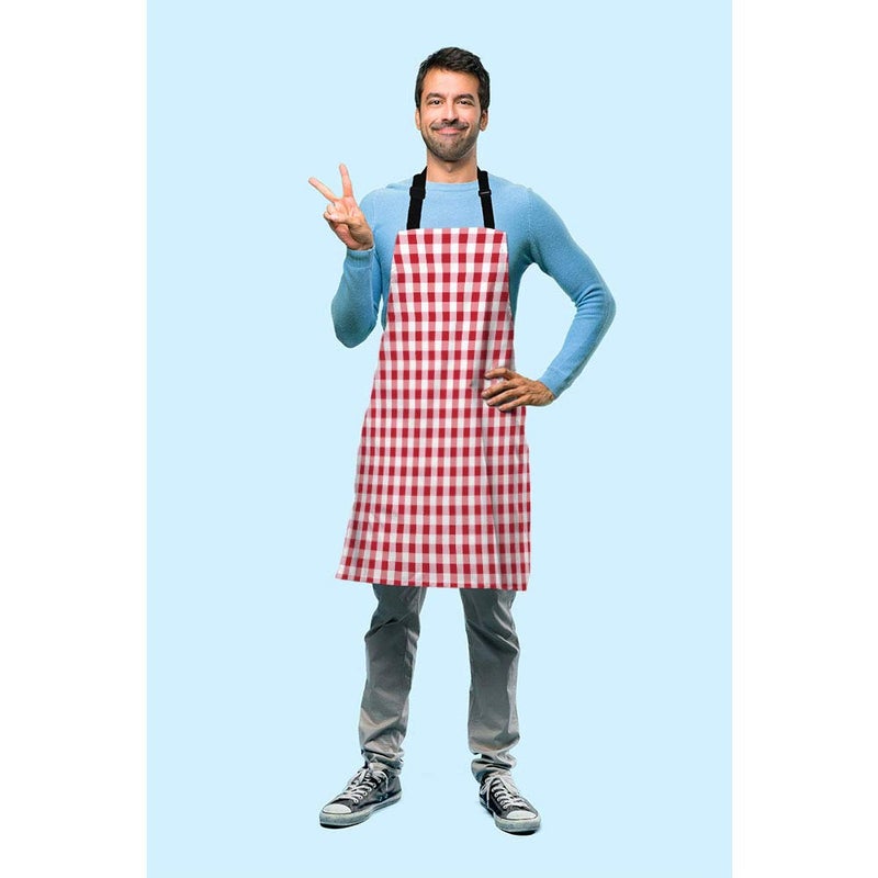 Beabes Gingham Red White Tartan Chef Apron 27 X 31 Inch Abstract Lattice Criss-Crossed Non-Pilling Bib Apron For BBQ Grilling Gardening With Adjustable Neck Strap - Image 3