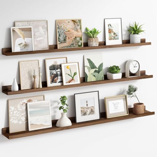 Streem Sheesham Wood Floating Shelves, Wall Shelves Set of 3, Picture Shelf Photo Ledge Shelves for Bathroom Kitchen and Bedroom,Livingroom & Office (Walnut, 72 inch) - Image 1