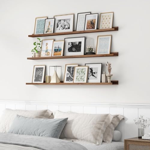 Streem Sheesham Wood Floating Shelves, Wall Shelves Set of 3, Picture Shelf Photo Ledge Shelves for Bathroom Kitchen and Bedroom,Livingroom & Office (Walnut, 72 inch) - Image 2