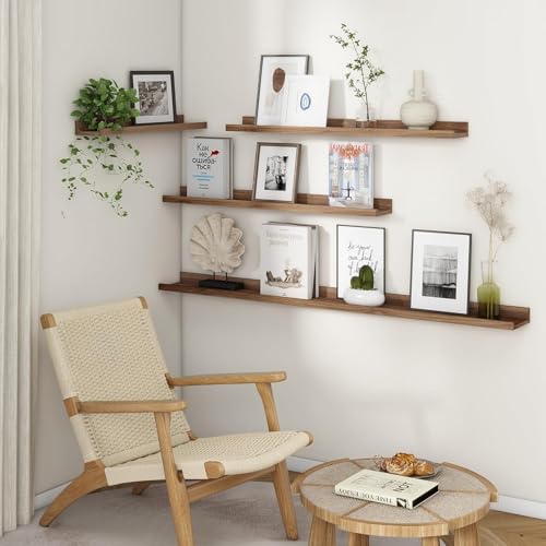 Streem Sheesham Wood Floating Shelves, Wall Shelves Set of 3, Picture Shelf Photo Ledge Shelves for Bathroom Kitchen and Bedroom,Livingroom & Office (Walnut, 72 inch) - Image 5