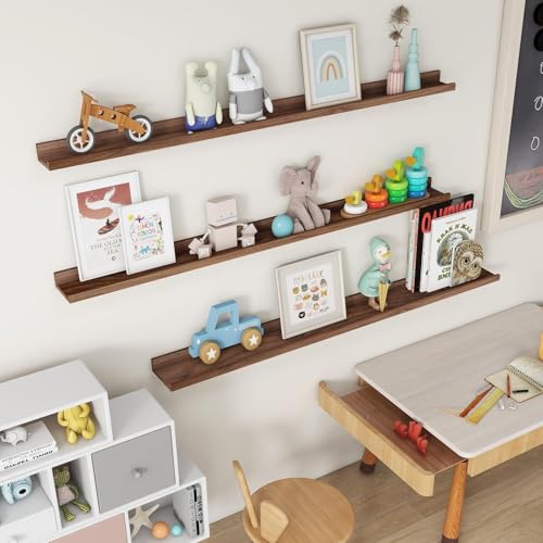 Streem Sheesham Wood Floating Shelves, Wall Shelves Set of 3, Picture Shelf Photo Ledge Shelves for Bathroom Kitchen and Bedroom,Livingroom & Office (Walnut, 72 inch) - Image 4
